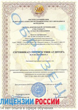 Образец сертификата соответствия аудитора №ST.RU.EXP.00006191-3 Сковородино Сертификат ISO 50001